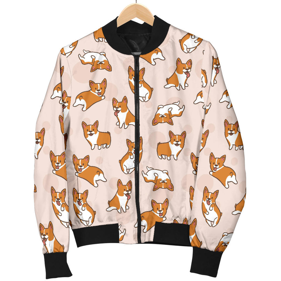 Cute Corgis Pattern Pink Background Women'S Bomber Jacket