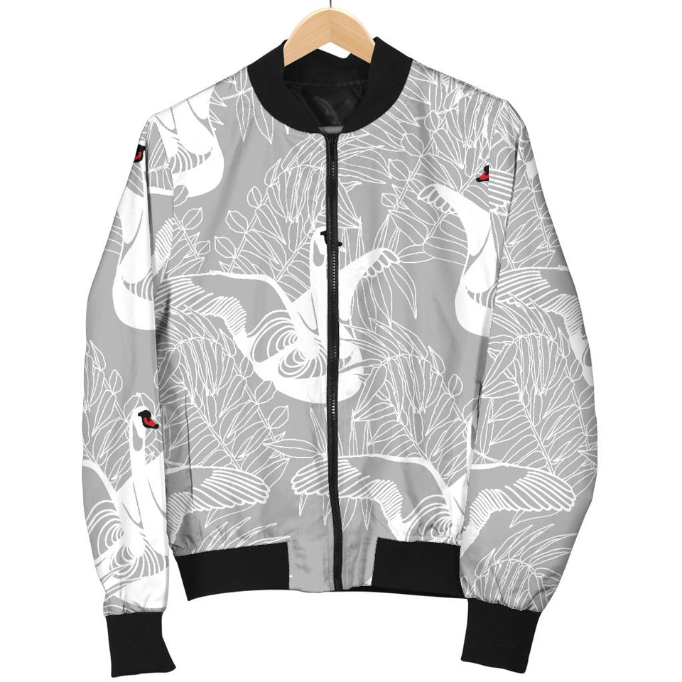 White Swan Gray Background Women'S Bomber Jacket