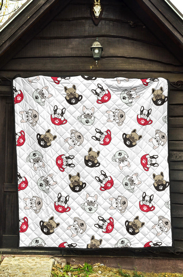 French Bulldog Cup Paw Pattern Premium Quilt