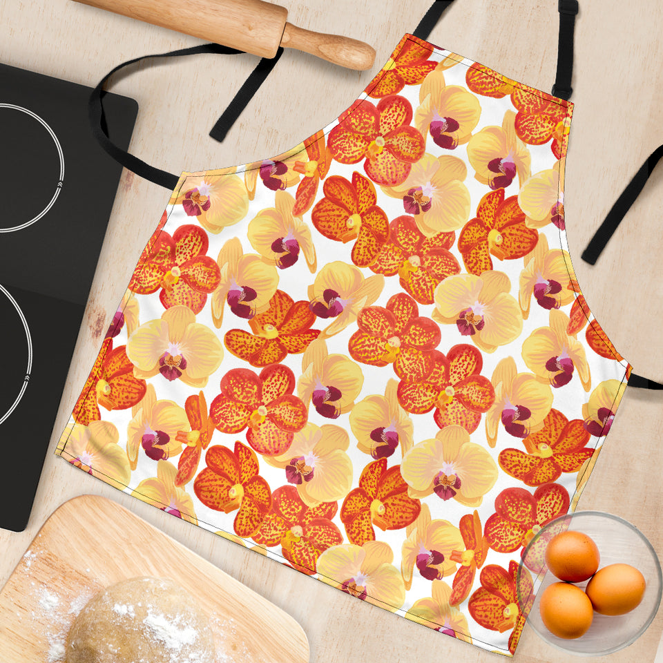 Orange Yellow Orchid Flower Pattern Background Adjustable Apron