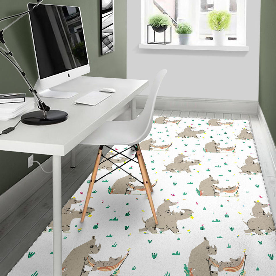 Cute Rhino Pattern Background Area Rug
