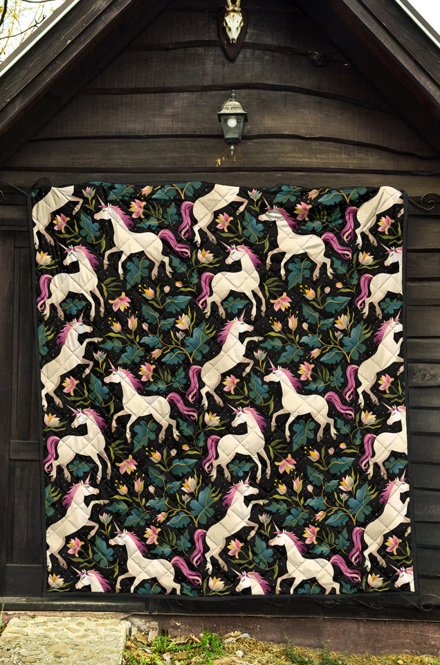 Unicorns Forest Background Premium Quilt