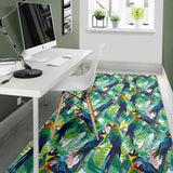 Colorful Parrot Exotic Flower Leaves Area Rug