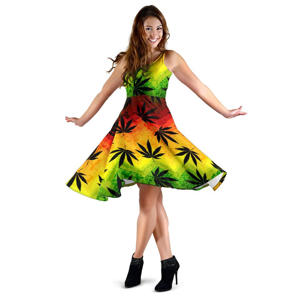 Canabis Marijuana Weed Pattern Print Design 03 Sleeveless Midi Dress