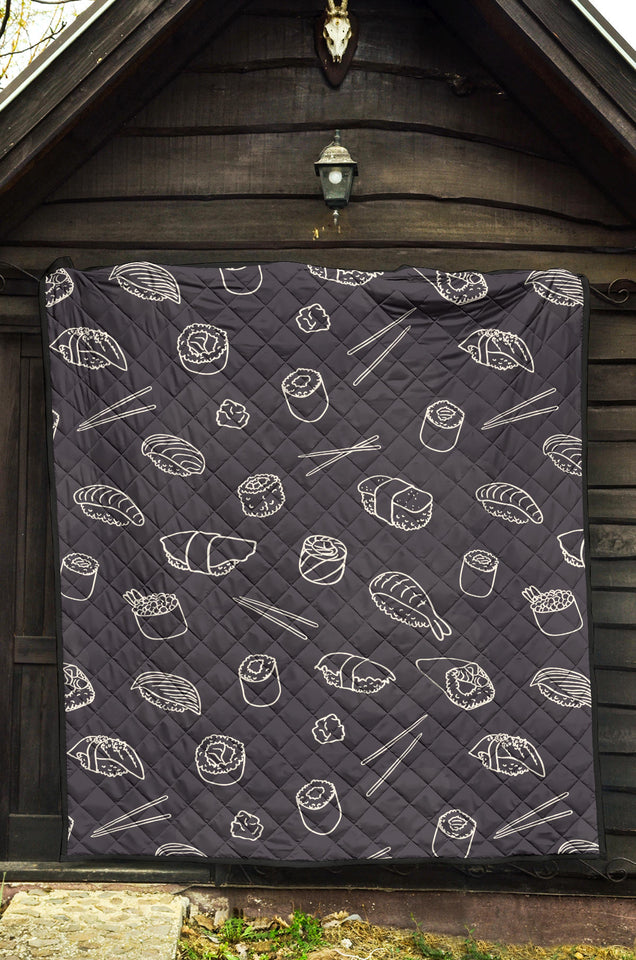 Sushi Pattern Black Background Premium Quilt