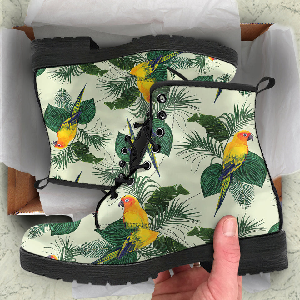 Beautiful Parrot Palm Leaves Pattern Leather Boots