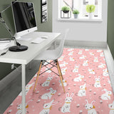 Cute White Rabbit Flower Pink Background Area Rug