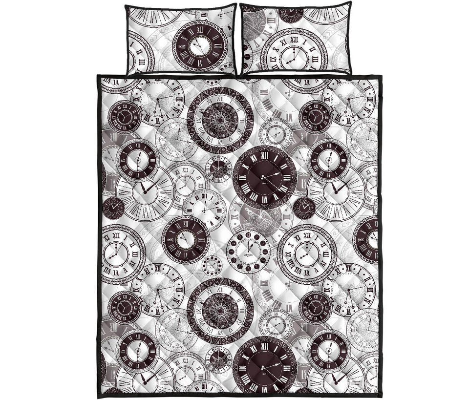 Classic vintage clock pattern Quilt Bed Set