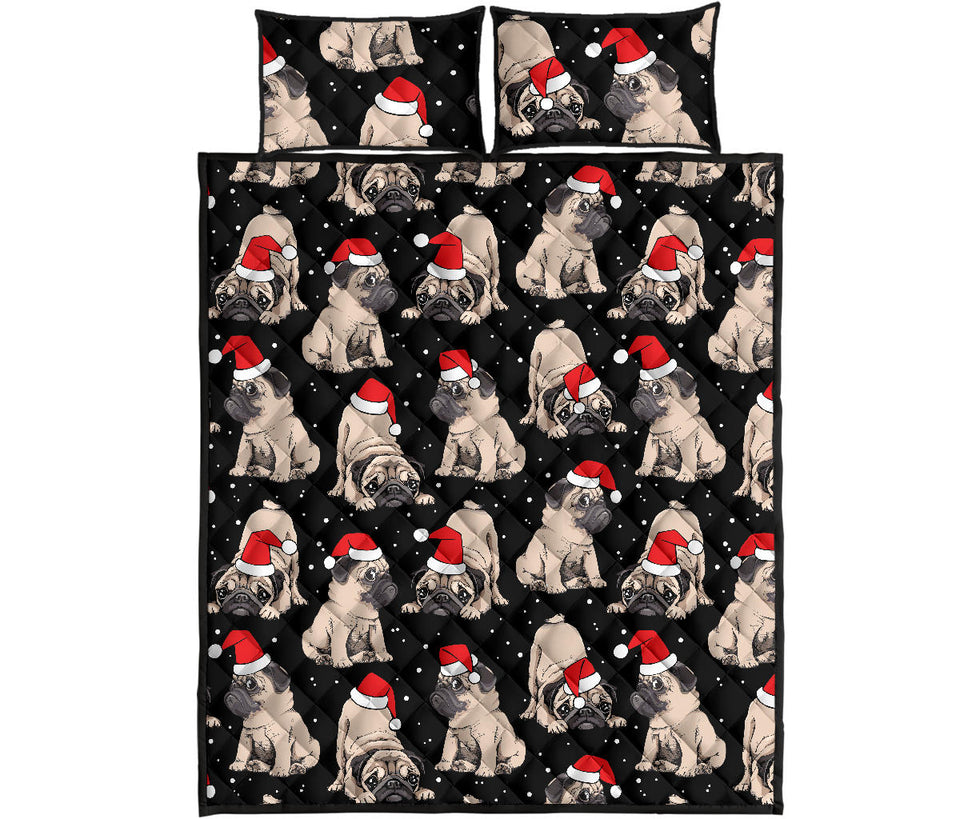 Christmas Pugs Santa_s red cap pattern Quilt Bed Set