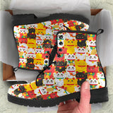 Colorful Maneki Neko Lucky Cat Pattern Leather Boots