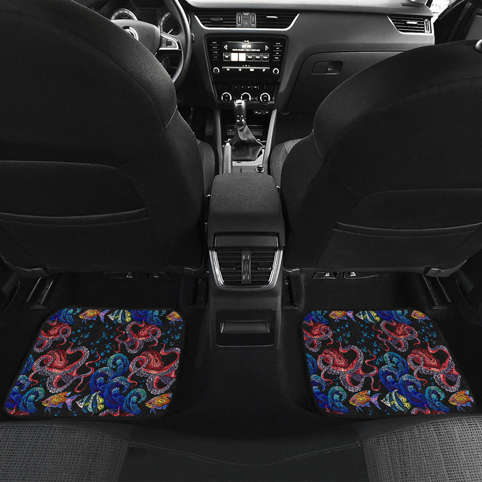 Octopus Sea Wave Tropical Fishe Pattern Front And Back Car Mats