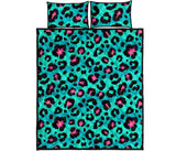 Green leopard skin print pattern Quilt Bed Set
