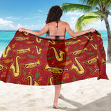 Saxophone Cornet Pattern Red Background Sarong
