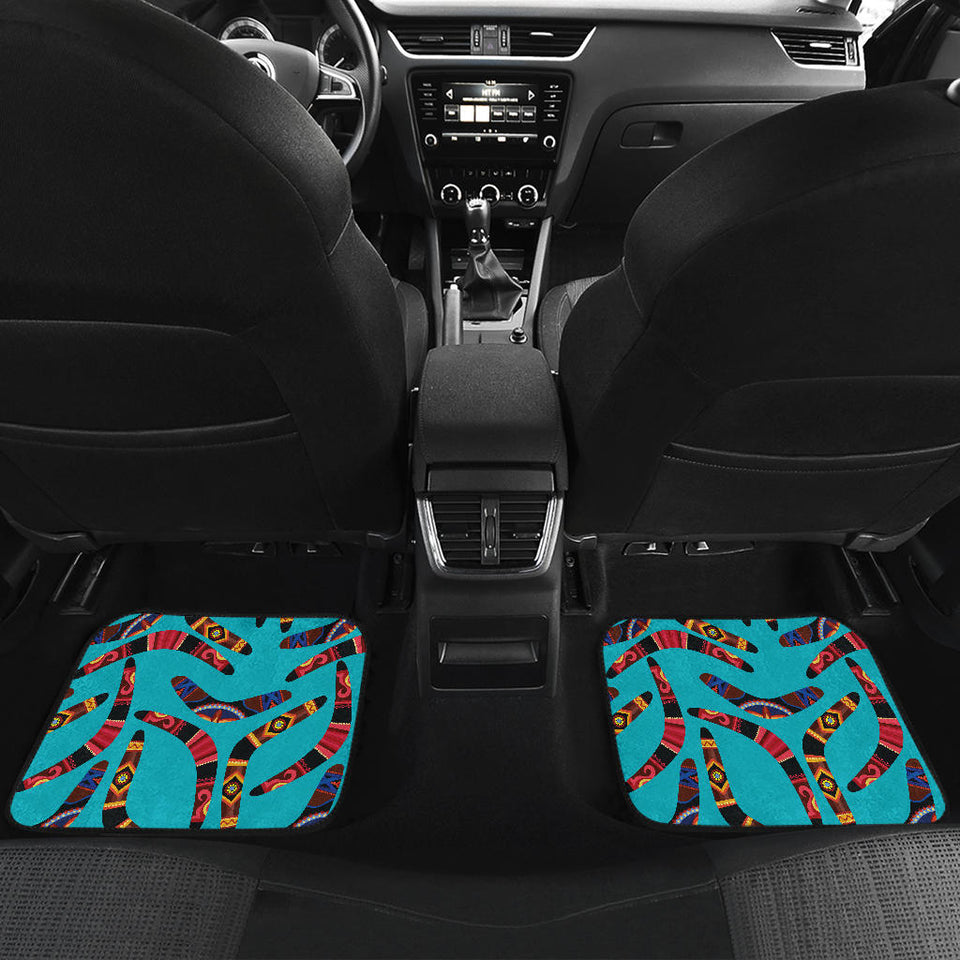 Boomerang Australian Aboriginal Ornament Blue Background Front And Back Car Mats
