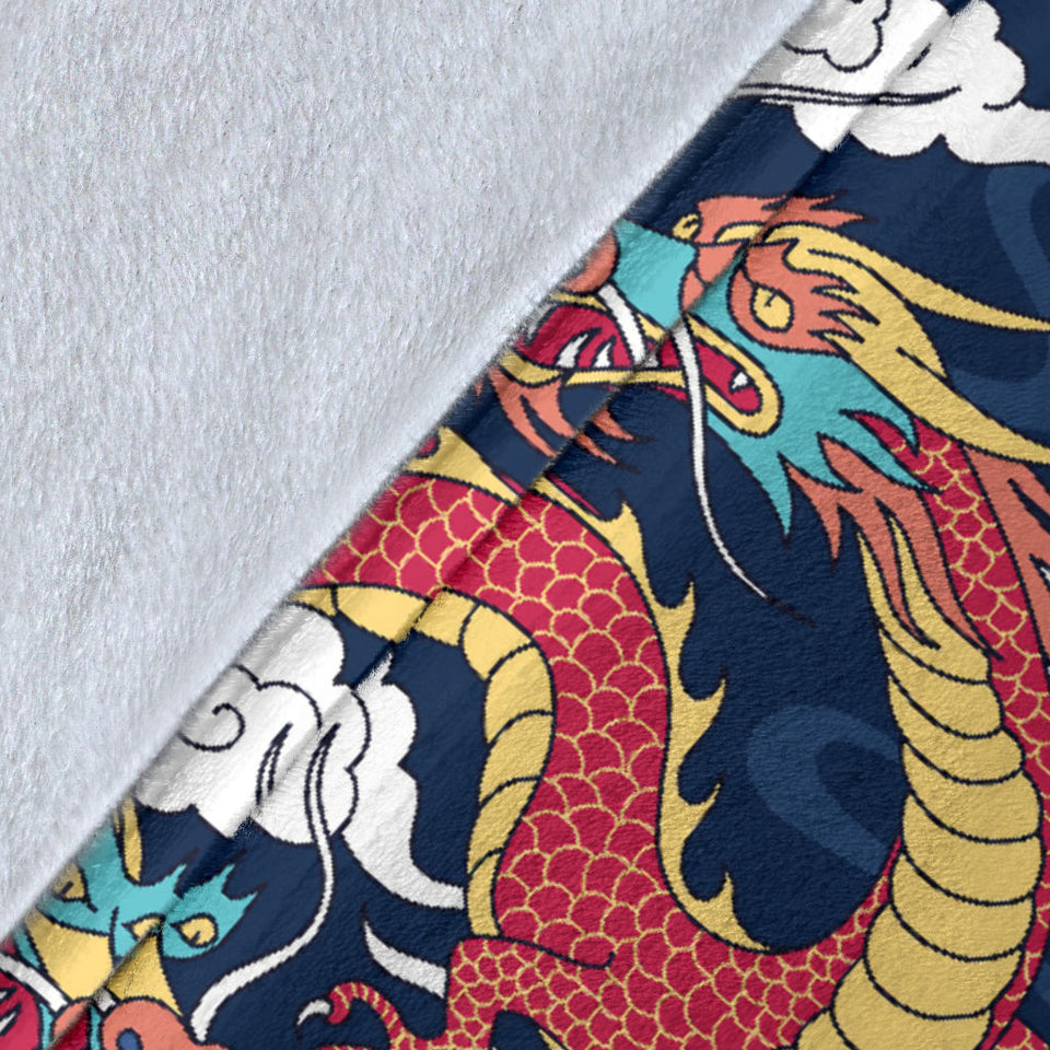 Blue Red Dragon Cloud Pattern Premium Blanket