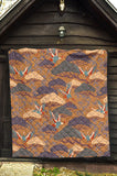 Bonsai Bamboo Stork Japanese Pattern Brown Theme Premium Quilt