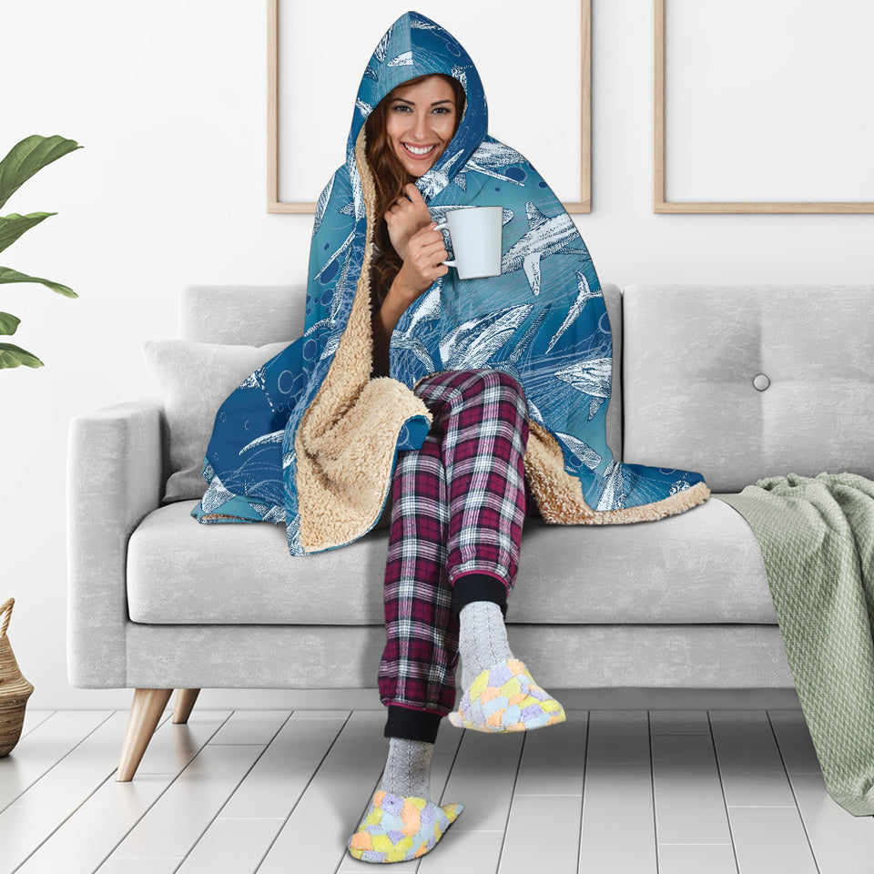 Shark Hand Drawn Hooded Blanket