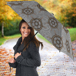Nautical Wood Steering Wheel Pattern Umbrella
