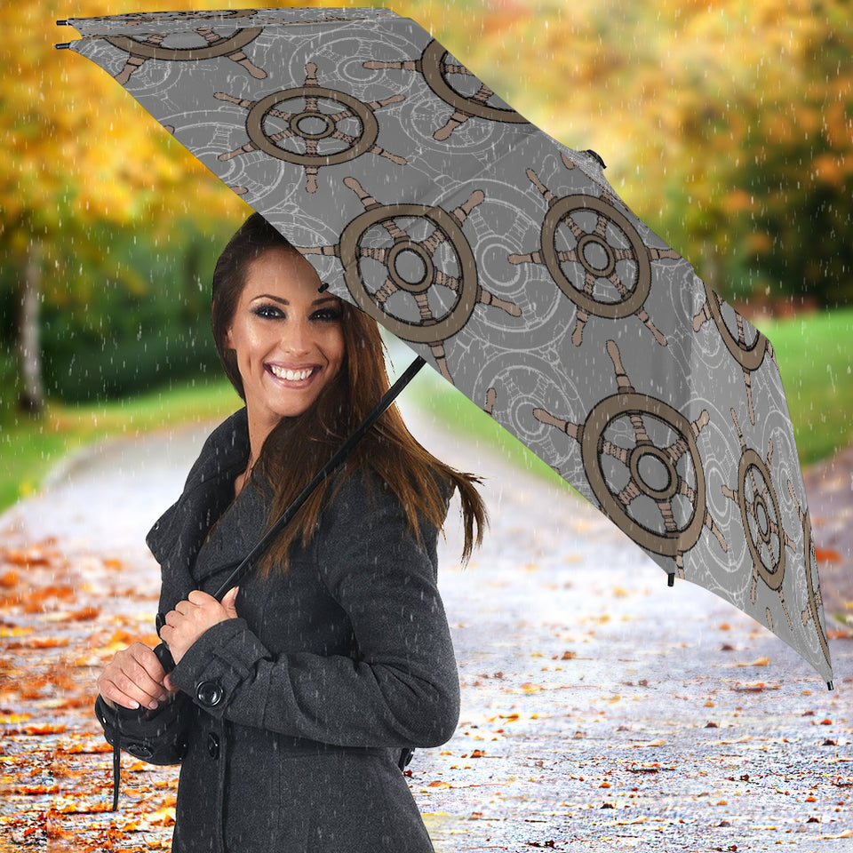 Nautical Wood Steering Wheel Pattern Umbrella