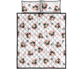 Cute pugs pink heart paw pattern Quilt Bed Set