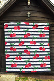 Hand Drawn Cherry Pattern Striped Background Premium Quilt