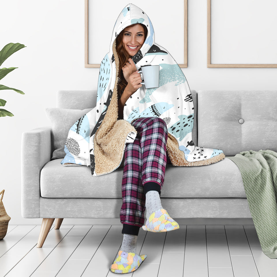 Cute Dolphins Childish Style Pattern Hooded Blanket