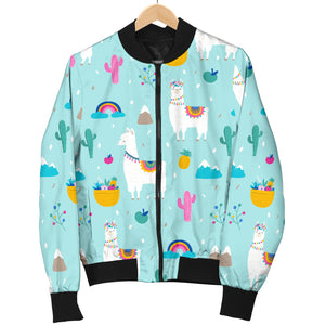 Llama Alpaca Cactus Leaves Pattern Women'S Bomber Jacket