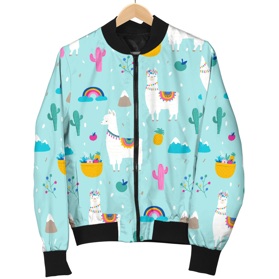 Llama Alpaca Cactus Leaves Pattern Women'S Bomber Jacket