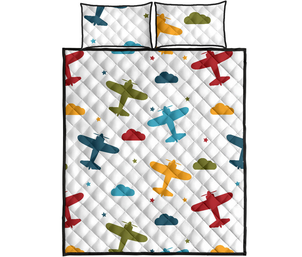 Airplane star cloud colorful Quilt Bed Set
