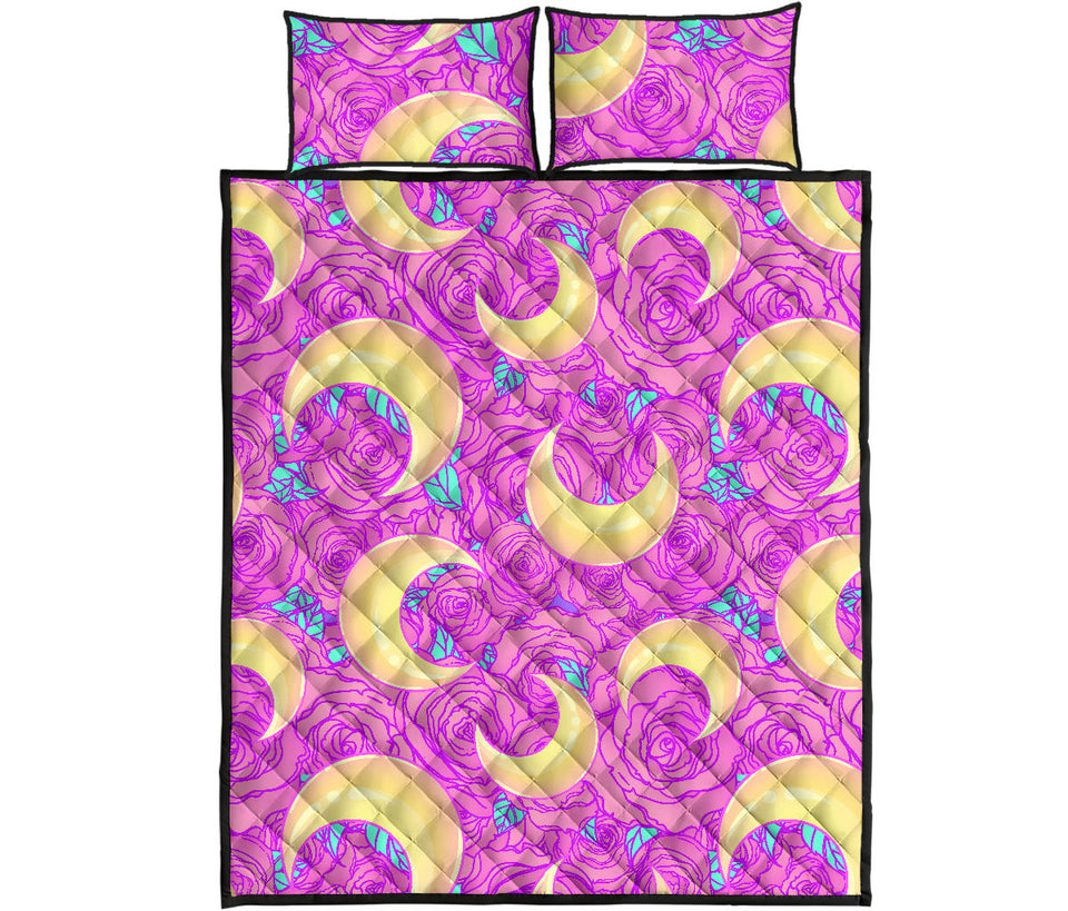 Moon pink rose background Quilt Bed Set
