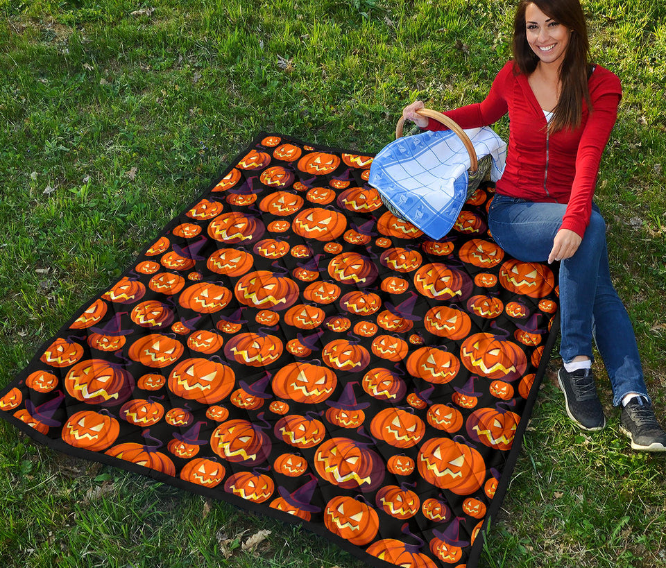 Halloween Pumpkin Pattern Premium Quilt