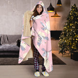 Japanese Crane Rose Pattern Hooded Blanket