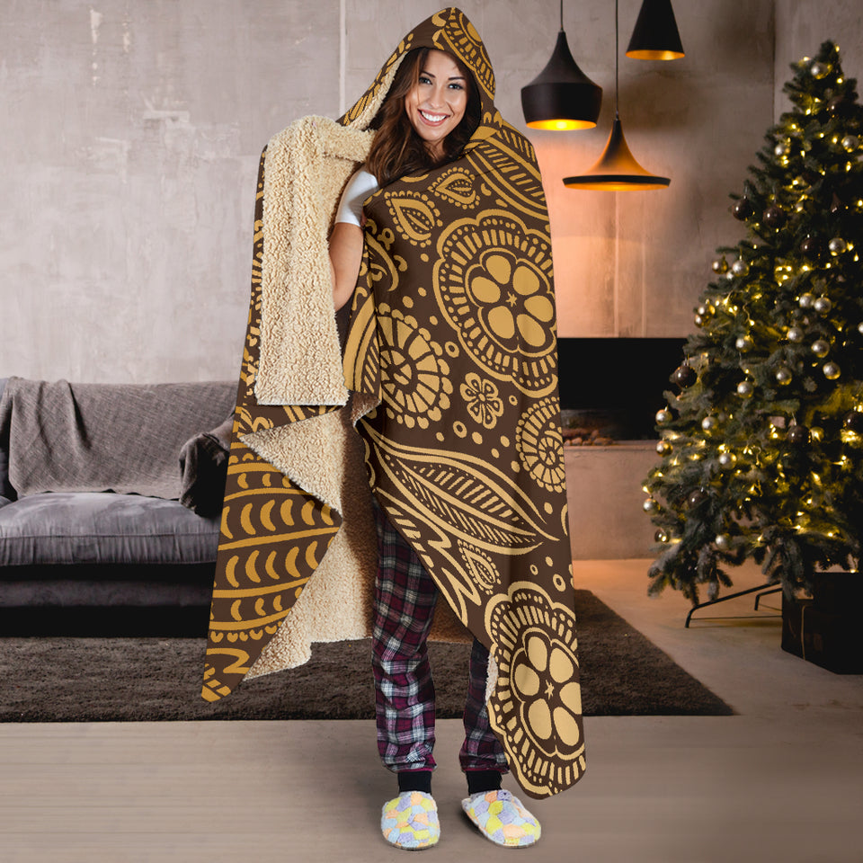 Cocoa Beans Tribal Polynesian Pattern Background Hooded Blanket