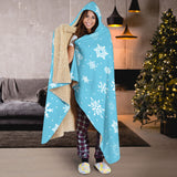 Snowflake Pattern Blue Background Hooded Blanket