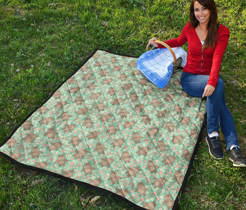 Hippopotamus Pattern Print Design 02 Premium Quilt