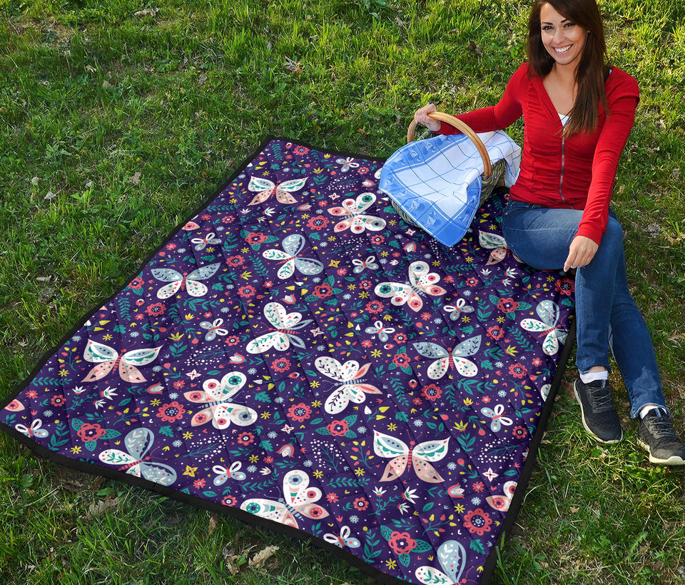 Colorful Butterfly Flower Pattern.Eps Premium Quilt