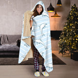 Dolphin Blue Striped Background Hooded Blanket