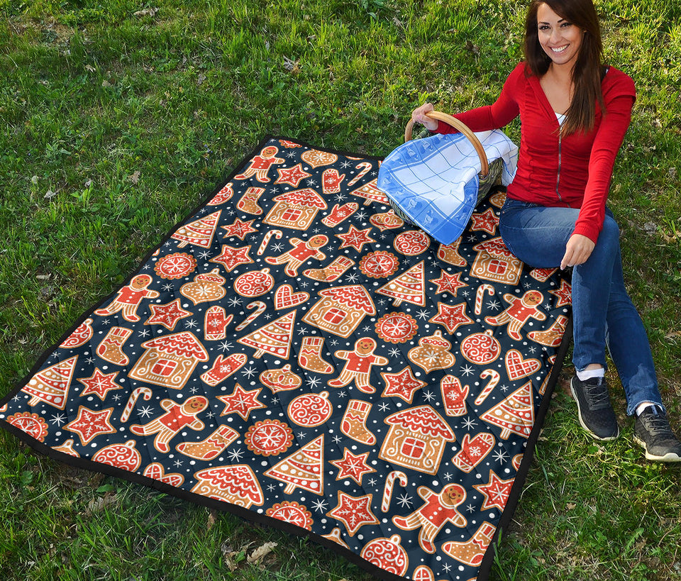 Christmas Gingerbread Cookie Pattern Premium Quilt