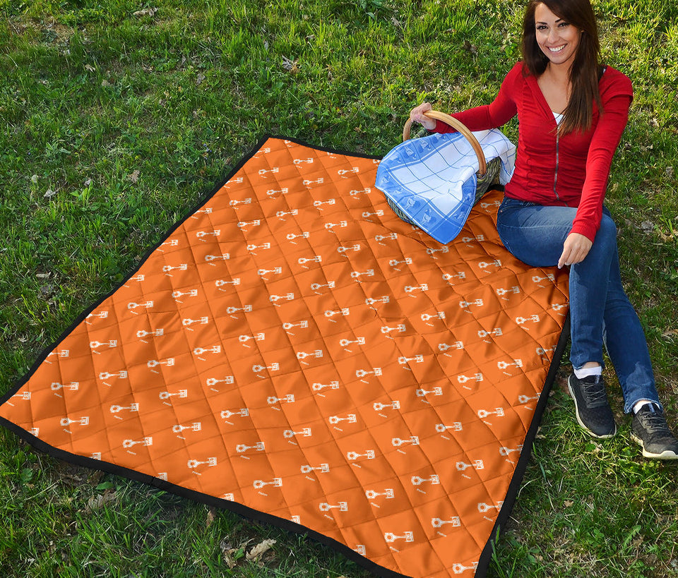 Engine Piston Orange Background Pattern Print Design 05 Premium Quilt