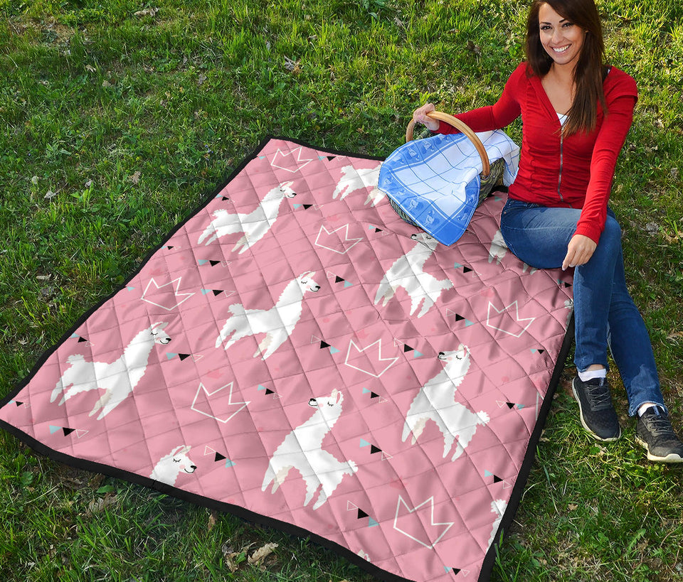 Llama Alpaca Pink Background Premium Quilt