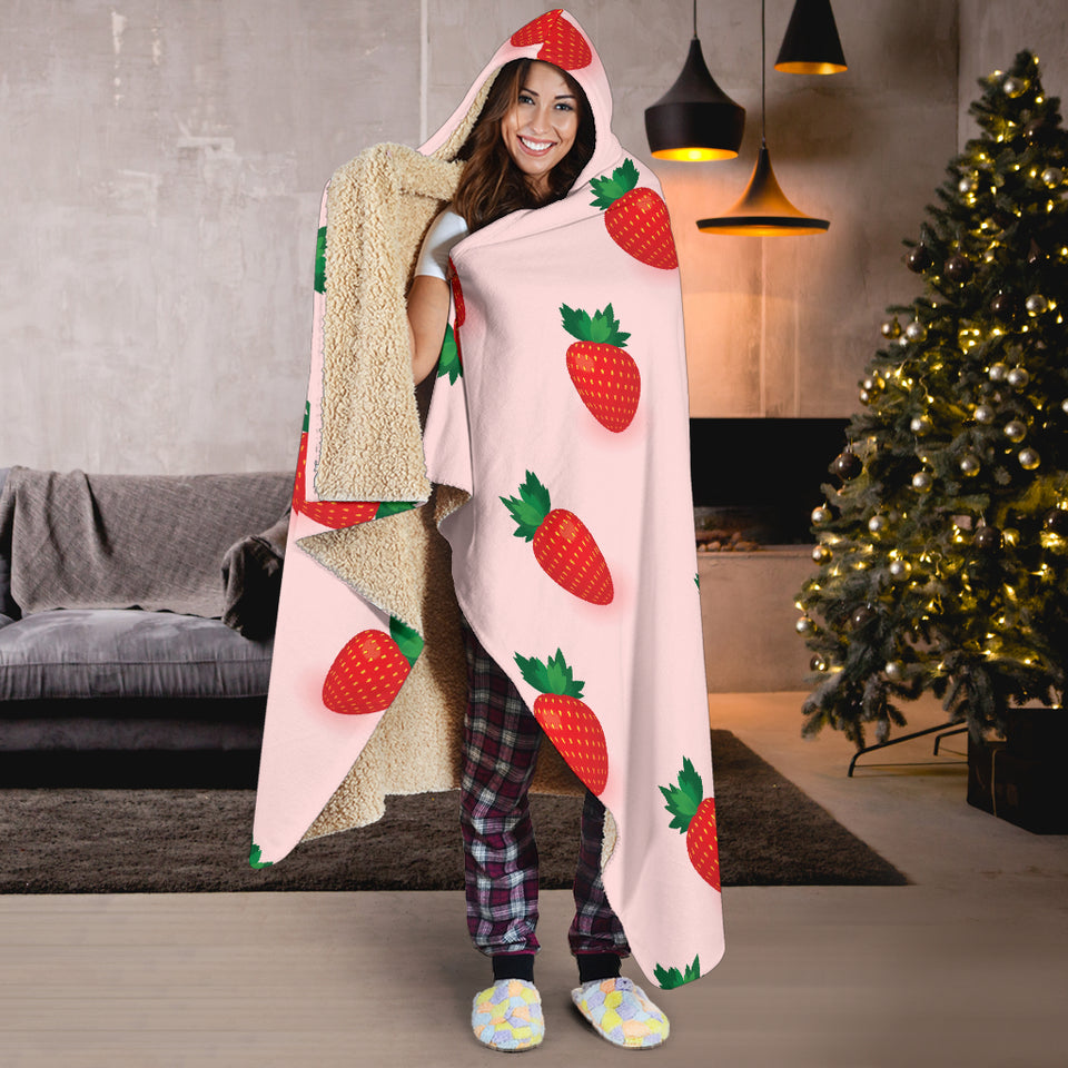 Strawberry Beautiful Pattern Hooded Blanket
