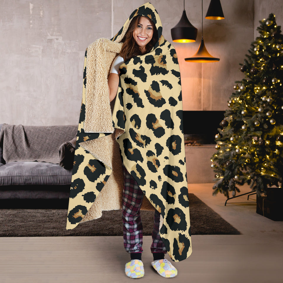 Leopard Print Design Pattern Hooded Blanket