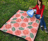 Grapefruit Leaves Flower Pink Background Premium Quilt