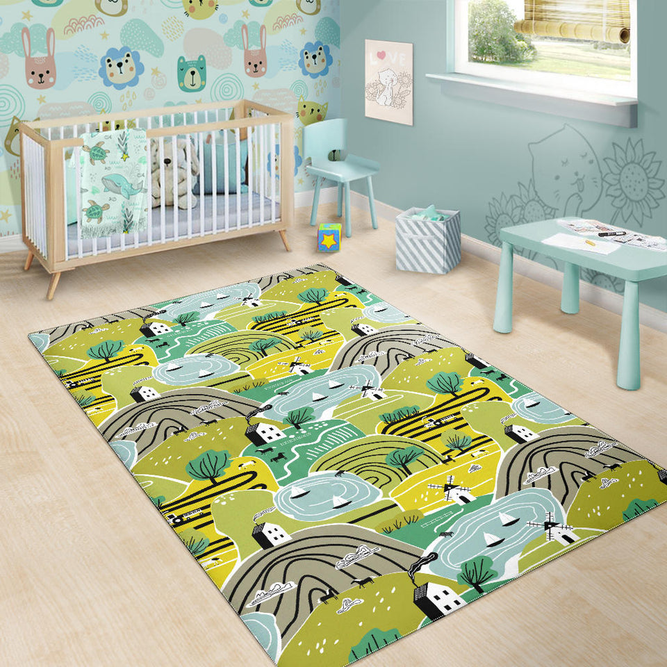 Hand Drawn Windmill Pattern Area Rug