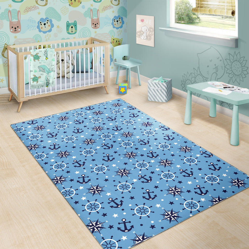 Anchors Rudder Compass Star Nautical Pattern Area Rug