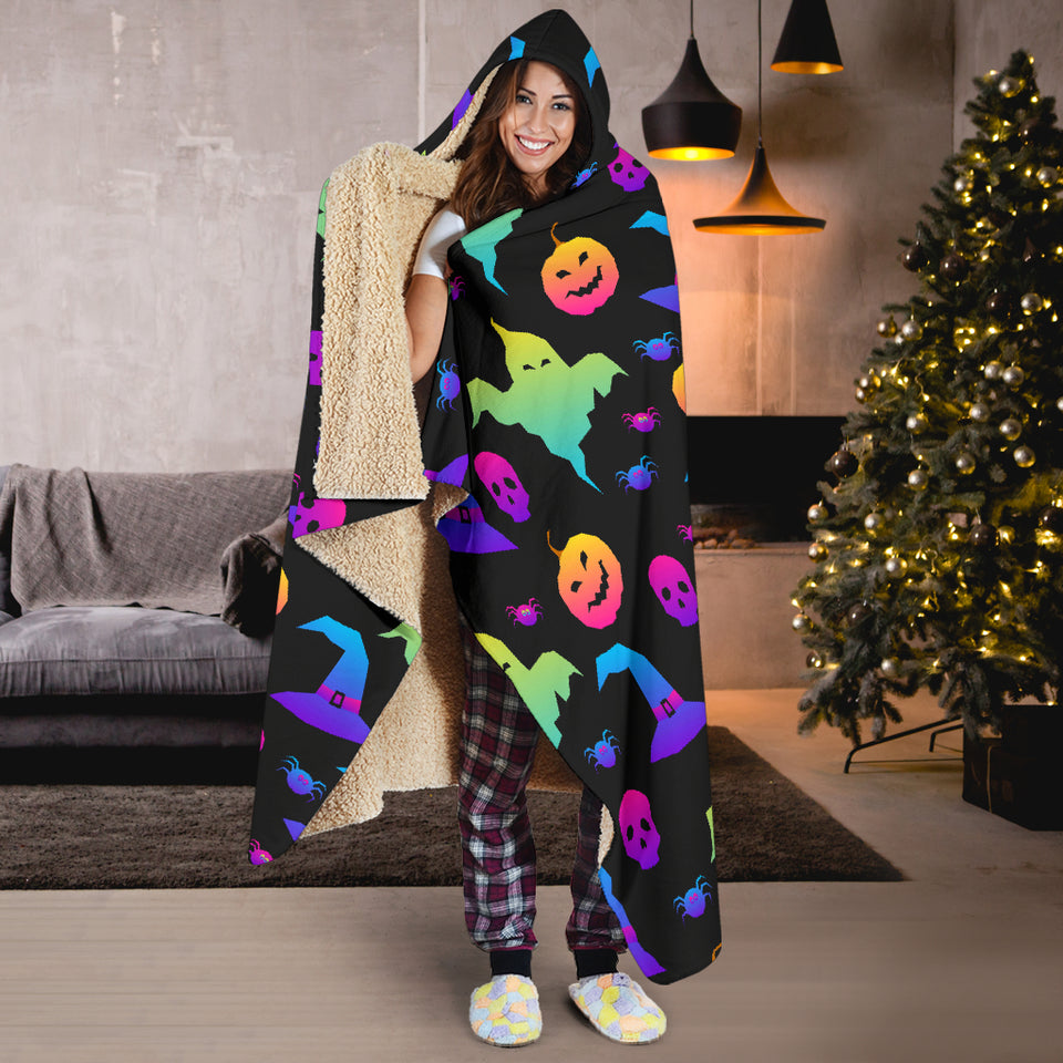 Colorful Halloween Background Hooded Blanket
