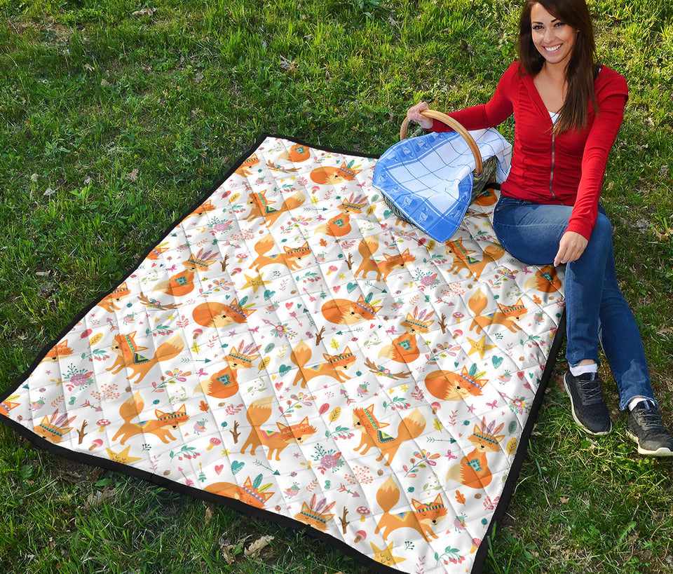 Cute Tribal Fox Pattern Premium Quilt
