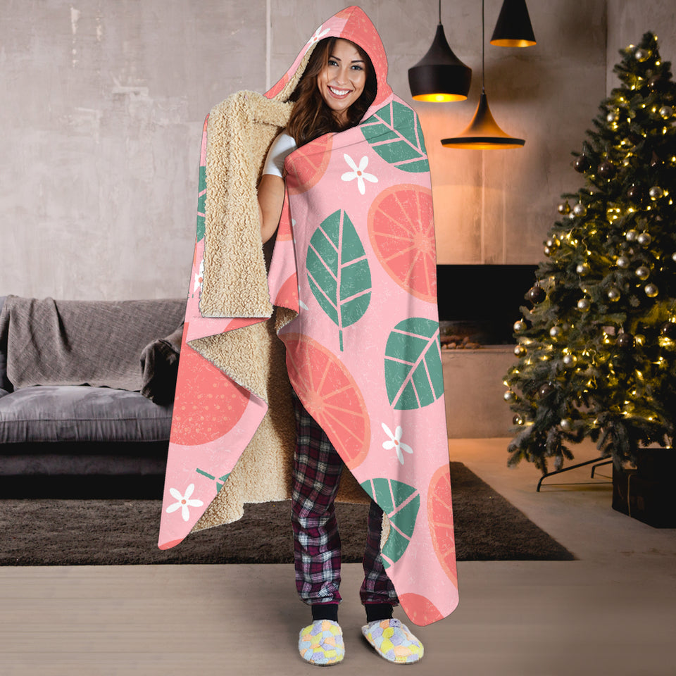 Grapefruit Leaves Flower Pink Background Hooded Blanket