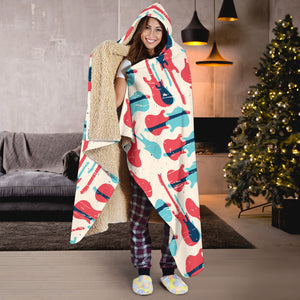 Red Blue Guitar Pattern Hooded Blanket