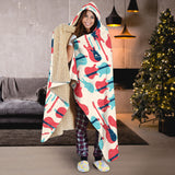 Red Blue Guitar Pattern Hooded Blanket